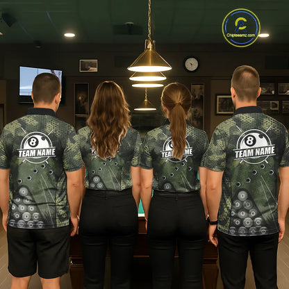 Green Camo 8 Ball Billiard Shirt For Women Custom Pool Team Shirt, Billiard Jersey Polo & 1/4 Zip TDM5655