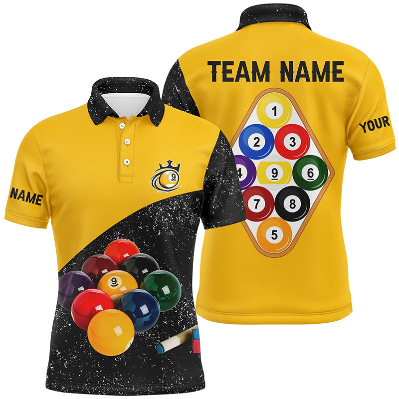 Personalized 9 Ball Pool Black Grunge Men Billiards Polo Shirts, 3D Billiard Balls Jerseys Shirts TDM1062