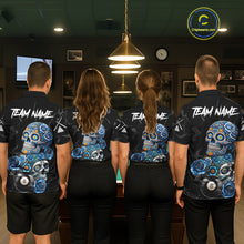 Load image into Gallery viewer, Personalized Blue 8 Ball Sugar Skull Billiard Shirt For Women, Pool Team Jersey Polo &amp; 1/4 Zip TDM6261