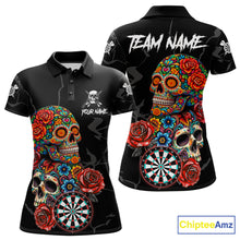 Load image into Gallery viewer, Personalized Colorful Sugar Skull Darts Shirt For Women Custom Darts Jersey Team Polo &amp; Quarter Zip TDM6264