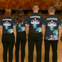 Load image into Gallery viewer, Custom Pink Turquoise Diamonds Bowling Shirt For Women, Glowing Bowling Team Jersey Polo &amp; 1/4 Zip TDM6270