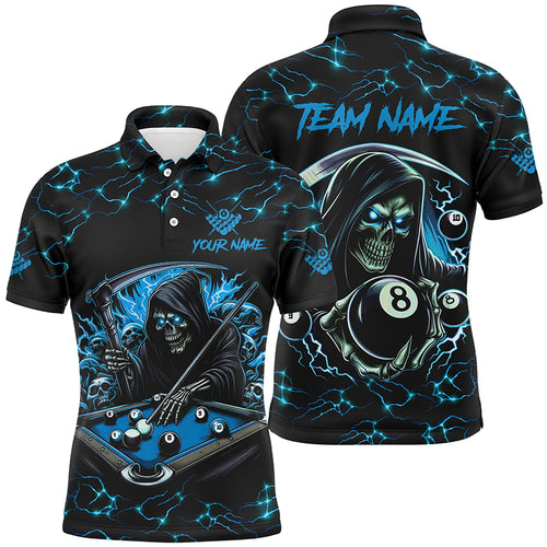 Blue Funny Death Skeleton 8 Ball Pool Men Billiard Shirts Custom Name Lightning Billiard Jerseys TDM2161