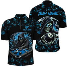 Load image into Gallery viewer, Blue Funny Grim Reaper 8 Ball Pool Men Billiard Shirts Custom Name Lightning Billiard Jerseys TDM2161