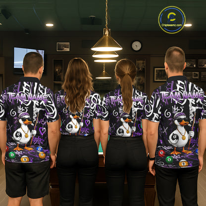 Purple Funny Duck Graffiti 8 Ball Billiard Shirt For Women Custom Pool Team Jersey Polo & 1/4 Zip TDM7151