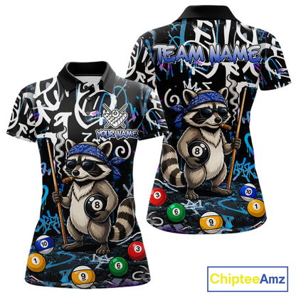 Colorful Graffiti Funny Raccoon 8 Ball Pool Billiard Shirt For Women Custom Billiard Team Jersey TDM7156