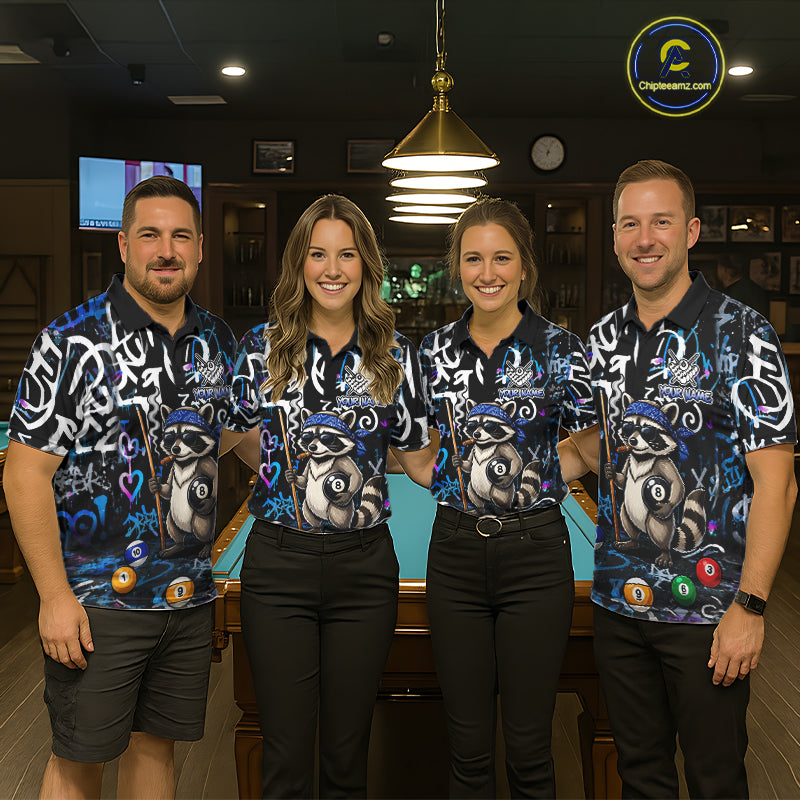 Colorful Graffiti Funny Raccoon 8 Ball Pool Billiard Shirt For Women Custom Billiard Team Jersey TDM7156
