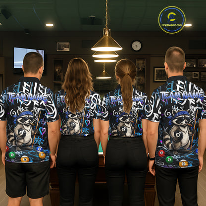 Colorful Graffiti Funny Raccoon 8 Ball Pool Billiard Shirt For Women Custom Billiard Team Jersey TDM7156