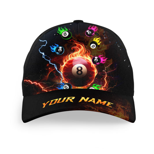 Personalized Colorful 8 Ball Fire 3D Printed Billiard Baseball Cap, Top Hat Billiard For Pool Player TDM2165