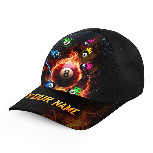 Personalized Colorful 8 Ball Fire 3D Printed Billiard Baseball Cap, Top Hat Billiard For Pool Player TDM2165