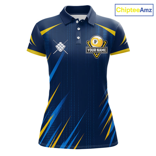 Personalized Blue Yellow 9 Ball Wings Women's Billiard Shirts Custom 9 Ball Pool Team Jersey TDM7167