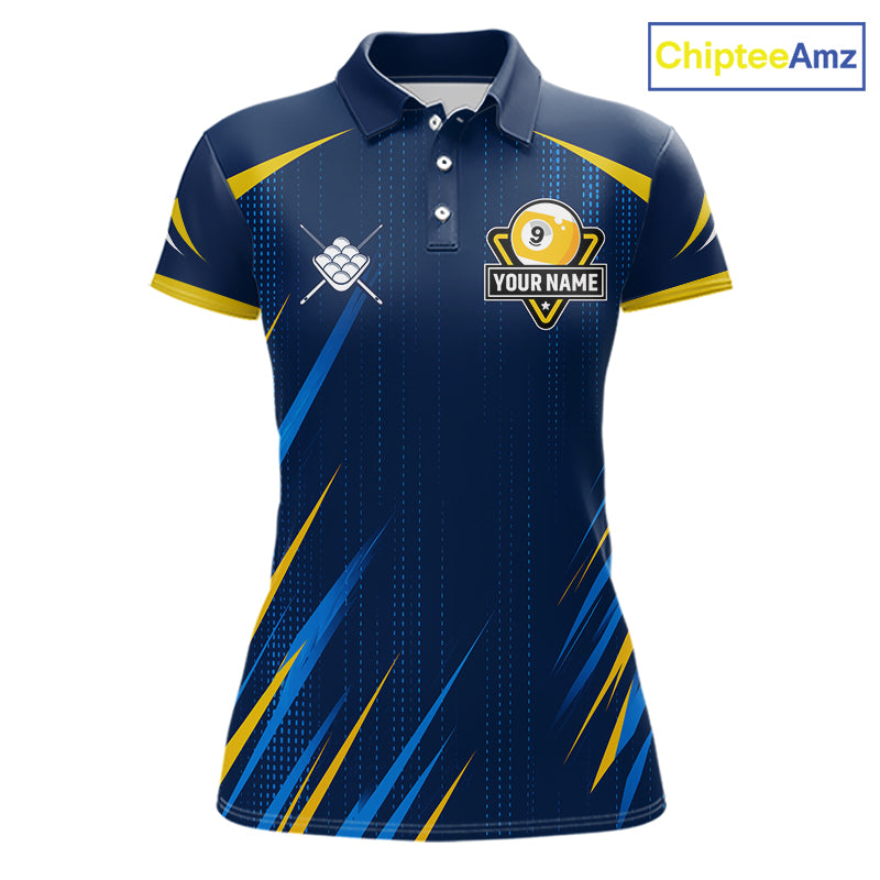 Personalized Blue Yellow 9 Ball Wings Women's Billiard Shirts Custom 9 Ball Pool Team Jersey TDM7167