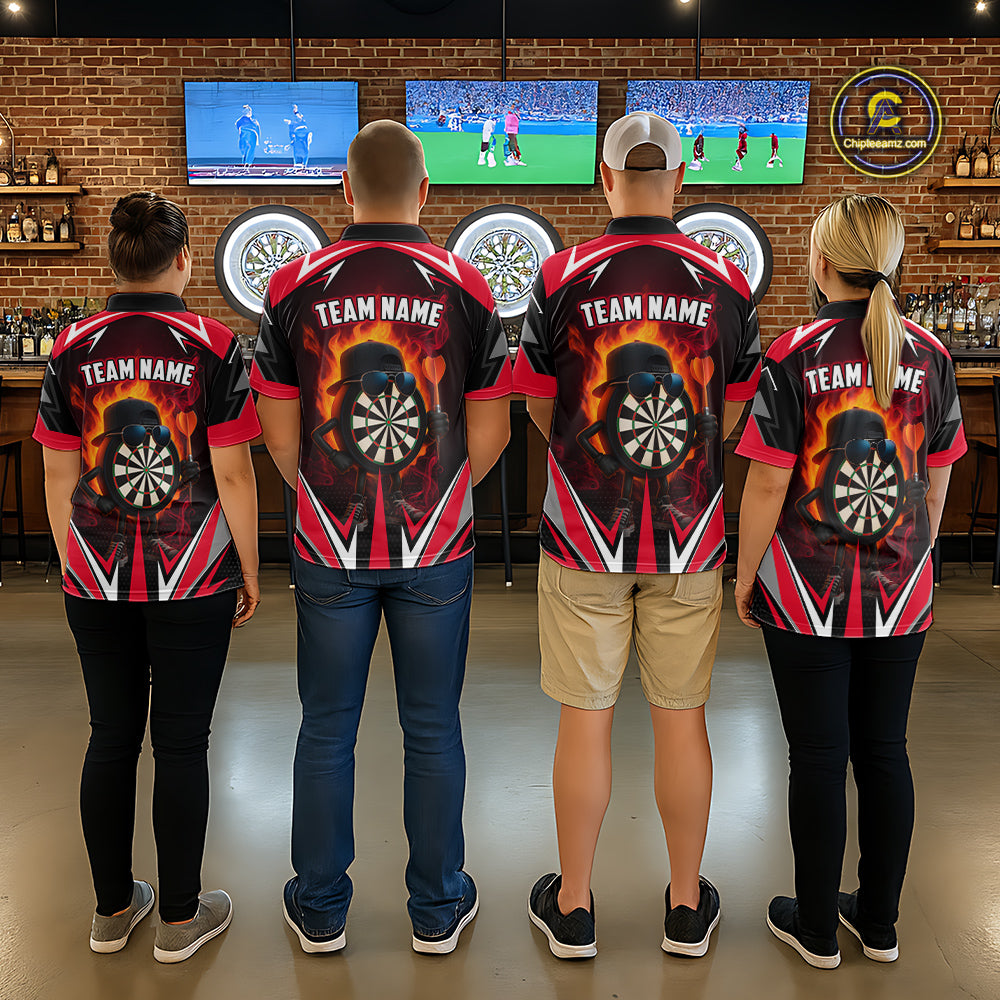 Funny Dartboard Red Flaming Darts Shirt For Women Custom Darts League Jersey Team Polo & Quarter Zip TDM5387