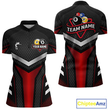 Load image into Gallery viewer, Personalized Billiard 8 Ball &amp; 9 Ball Pool Polo, 1/4 Zip For Women Custom Team Billiard Jerseys |Red TDM4152