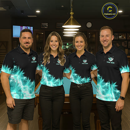 Turquoise Icy Light 8 Ball Pool Billiard Polo & 1/4 Zip For Women Custom Billiard Team Jerseys  TDM5689