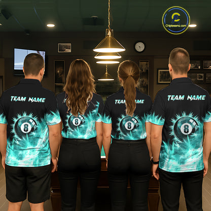 Turquoise Icy Light 8 Ball Pool Billiard Polo & 1/4 Zip For Women Custom Billiard Team Jerseys  TDM5689