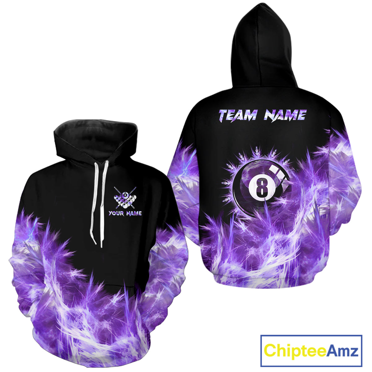 Purple Icy Light 8 Ball Pool Hoodie For Men And Women Custom Billiard Hoodie Team Jersey TDM5690