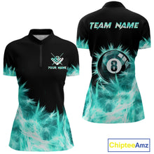 Load image into Gallery viewer, Turquoise Icy Light 8 Ball Pool Billiard Polo &amp; 1/4 Zip For Women Custom Billiard Team Jerseys  TDM5689