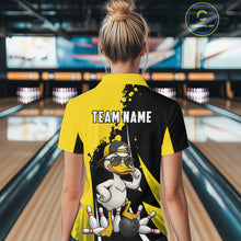 Load image into Gallery viewer, Custom Yellow Black Funny Duck Bowling Shirts For Women, Bowling Team Jersey Polo &amp; 1/4 Zip TDM6293