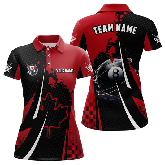 Personalized Canada Leaf 8 Ball Pool Billiard Shirts For Women, Patriotic Canadian Billiard Jerseys TDM2192