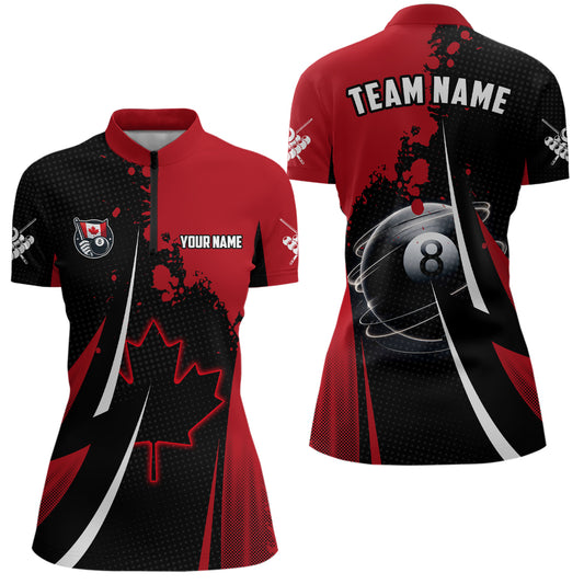 Personalized Canada Leaf 8 Ball Pool Billiard Shirts For Women, Patriotic Canadian Billiard Jerseys TDM2192