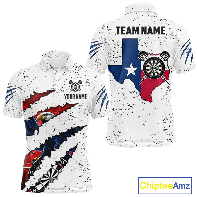 Customized Eagle Texas Flag White Grunge Darts Shirts For Men, Patriotic Darts Team Jersey TDM7178
