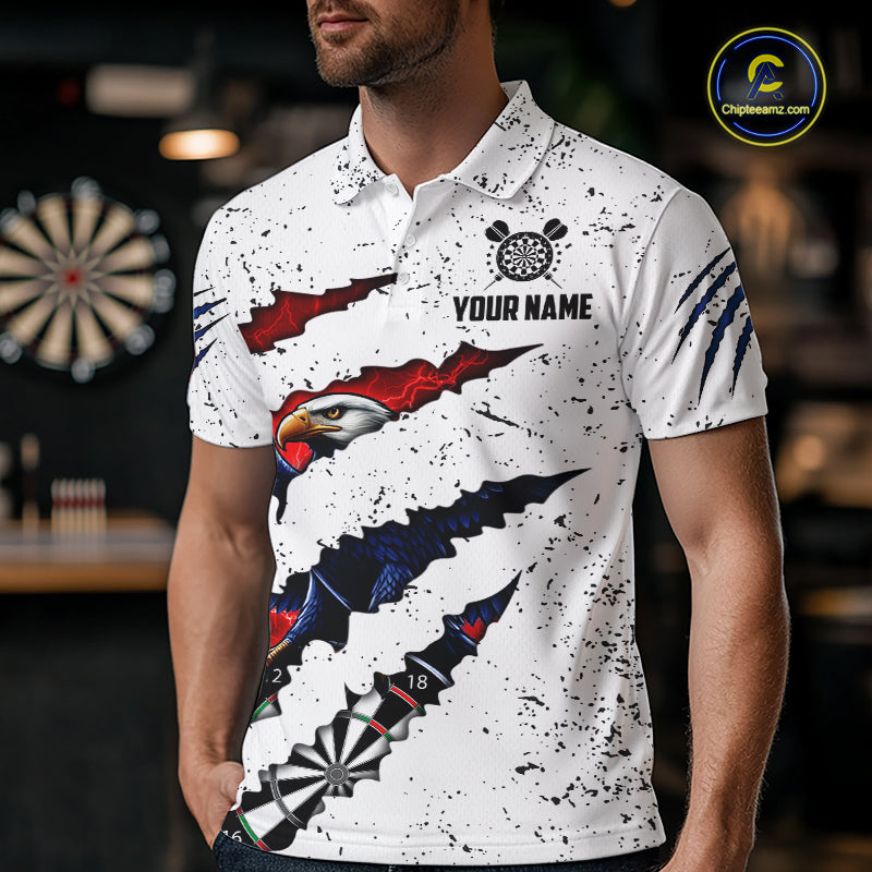 Customized Eagle Texas Flag White Grunge Darts Shirts For Men, Patriotic Darts Team Jersey TDM7178