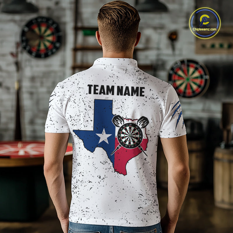 Customized Eagle Texas Flag White Grunge Darts Shirts For Men, Patriotic Darts Team Jersey TDM7178