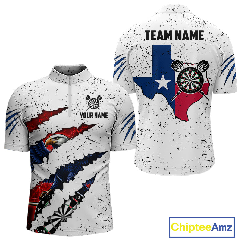 Customized Eagle Texas Flag White Grunge Darts Shirts For Men, Patriotic Darts Team Jersey TDM7178