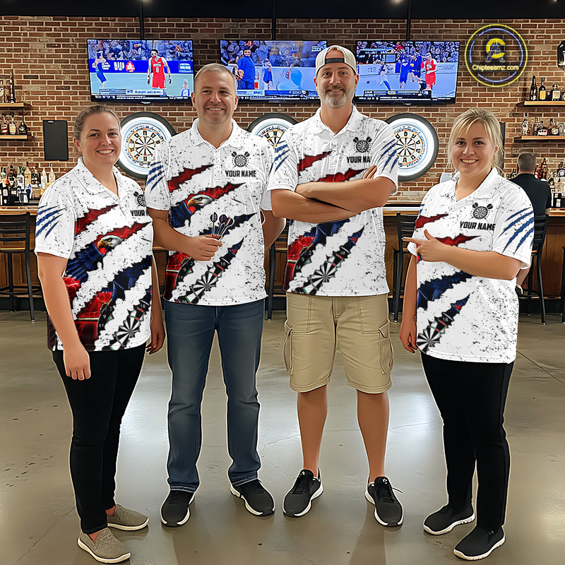 Customized Eagle Texas Flag White Grunge Darts Shirts For Men, Patriotic Darts Team Jersey TDM7178