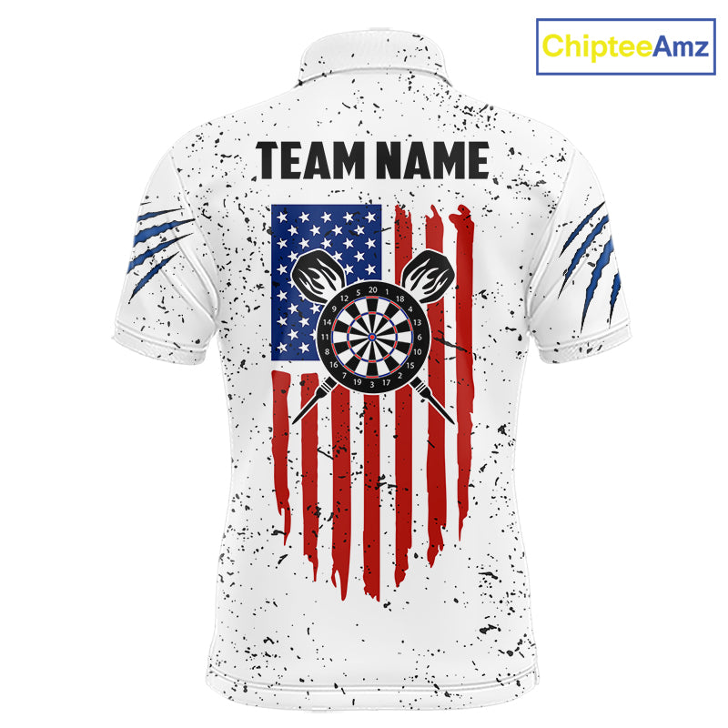 Customized Eagle American Flag White Grunge Darts Shirts For Men, Patriotic Darts Team Jersey TDM7179