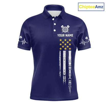 Customized Navy Blue American Flag Darts Shirt For Men, Patriotic Darts League Team Jersey TDM7180