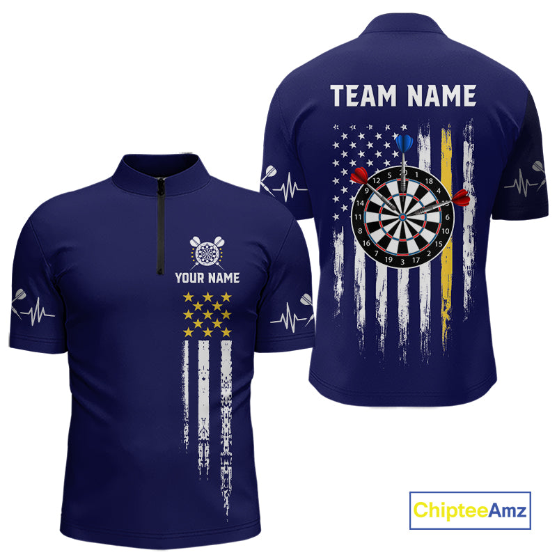 Customized Navy Blue American Flag Darts Shirt For Men, Patriotic Darts League Team Jersey TDM7180