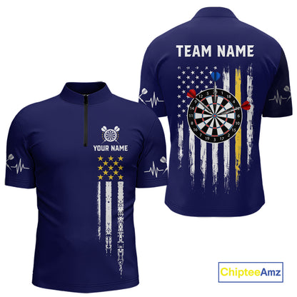 Customized Navy Blue American Flag Darts Shirt For Men, Patriotic Darts League Team Jersey TDM7180