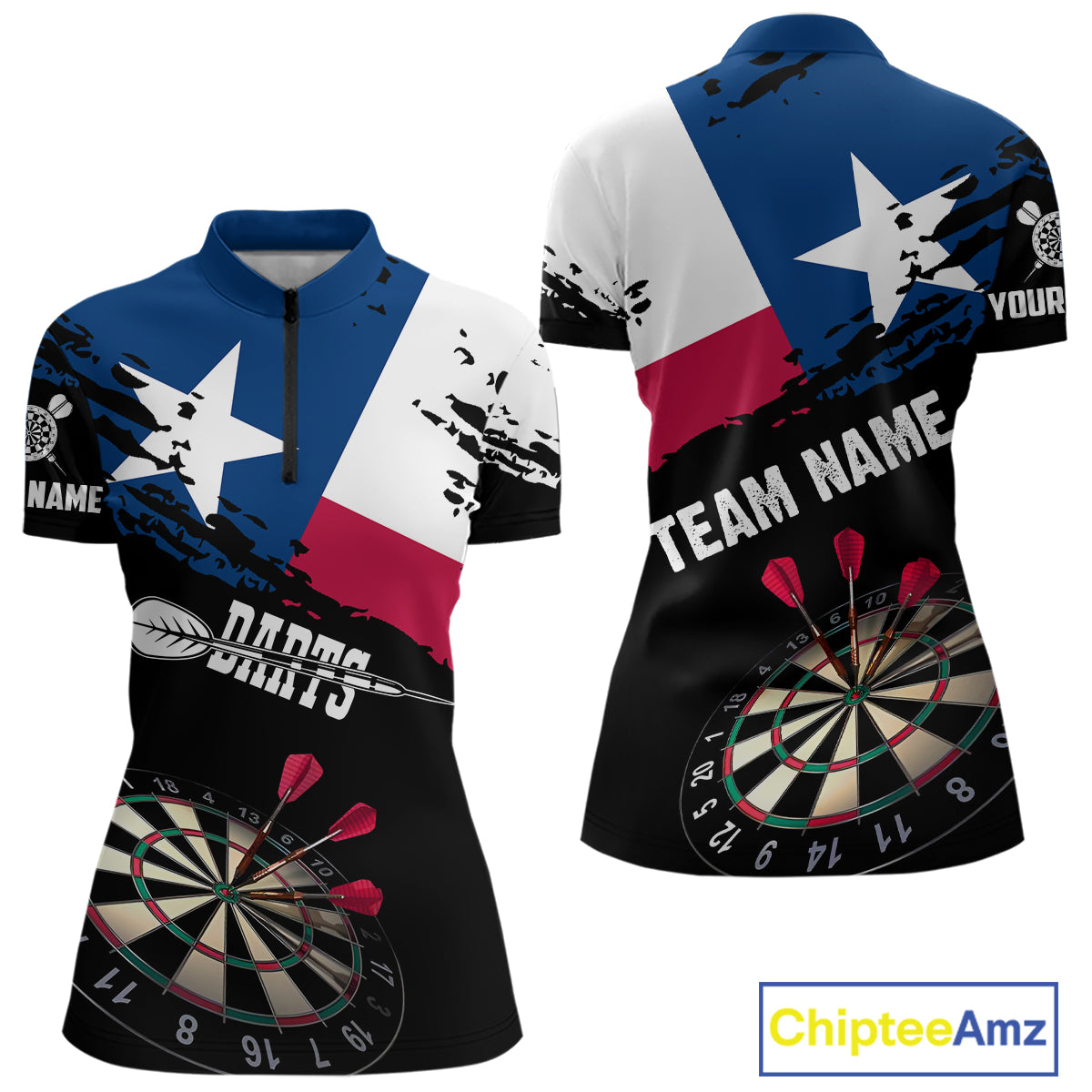 Personalized Grunge Texas Flag Womens Darts Shirt Custom Texas Darts Jersey Team Polo & 1/4 Zip TDM5415