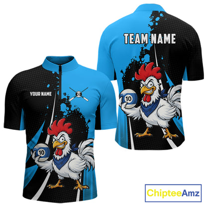 Black And Blue Funny Chicken 10 Ball Billiard Shirt For Men Custom Pool Team Jersey Polo & 1/4 Zip TDM6302