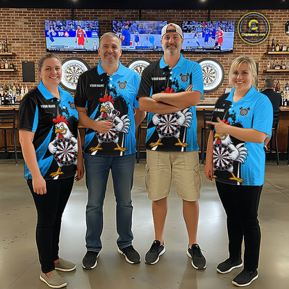 Blue Funny Chicken Darts Shirts For Women Custom Rooster Darts Team Jersey Polo & Quarter Zip TDM7199