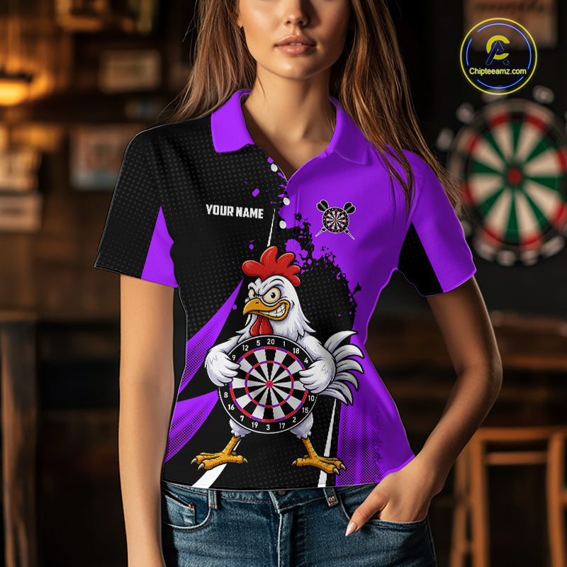 Purple Funny Chicken Darts Shirts For Women Custom Rooster Darts Team Jersey Polo & Quarter Zip TDM7200