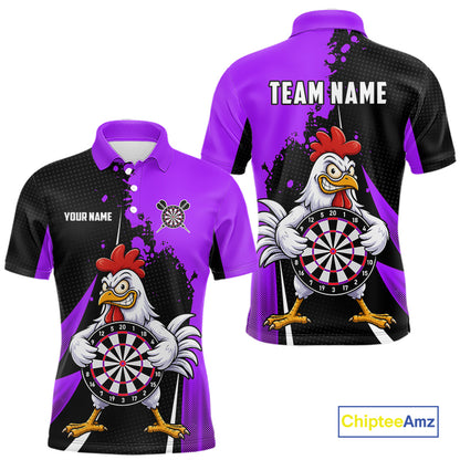 Purple Funny Chicken Darts Shirts For Men Custom Rooster Darts Team Jersey Polo & Quarter Zip TDM7200