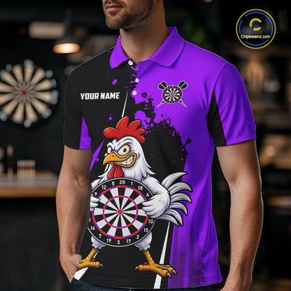 Purple Funny Chicken Darts Shirts For Men Custom Rooster Darts Team Jersey Polo & Quarter Zip TDM7200