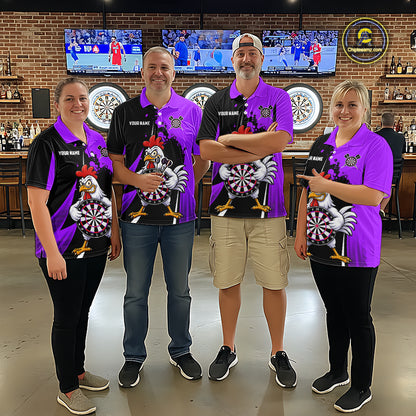 Purple Funny Chicken Darts Shirts For Men Custom Rooster Darts Team Jersey Polo & Quarter Zip TDM7200