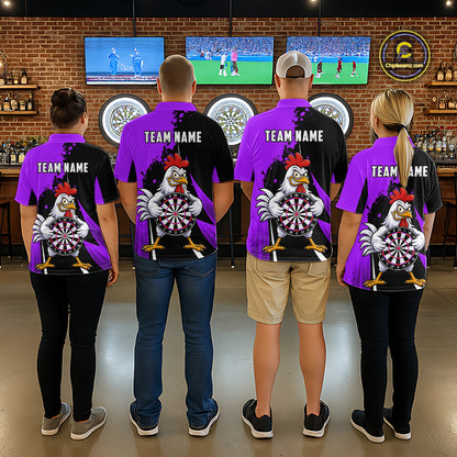 Purple Funny Chicken Darts Shirts For Men Custom Rooster Darts Team Jersey Polo & Quarter Zip TDM7200