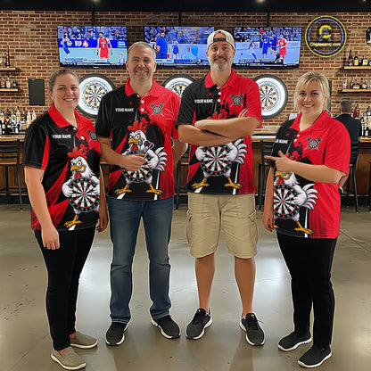 Red Funny Chicken Darts Shirts For Men Custom Rooster Darts Team Jersey Polo & Quarter Zip TDM7201