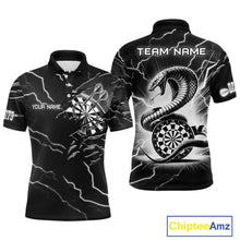 Load image into Gallery viewer, Custom Men's Dart Shirt – Black &amp; White Lightning Cobra Design – Personalized Dart Team Jersey TDM3882