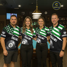 Load image into Gallery viewer, Personalized US Flag St Patrick Day Billiard Shirt For Women, Luckiest Shamrock 8 Ball Pool Jersey TDM5707