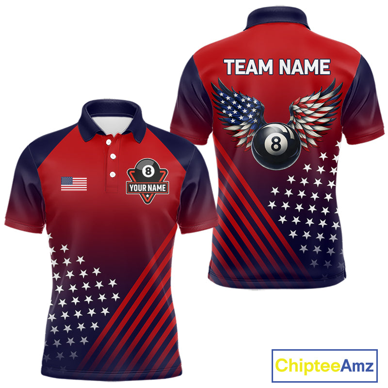 Personalized 8 Ball Wings American Flag Billiard Shirts For Men Custom Patriotic Pool Team Jersey TDM7222