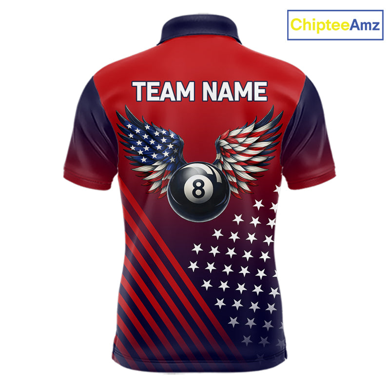 Personalized 8 Ball Wings American Flag Billiard Shirts For Men Custom Patriotic Pool Team Jersey TDM7222