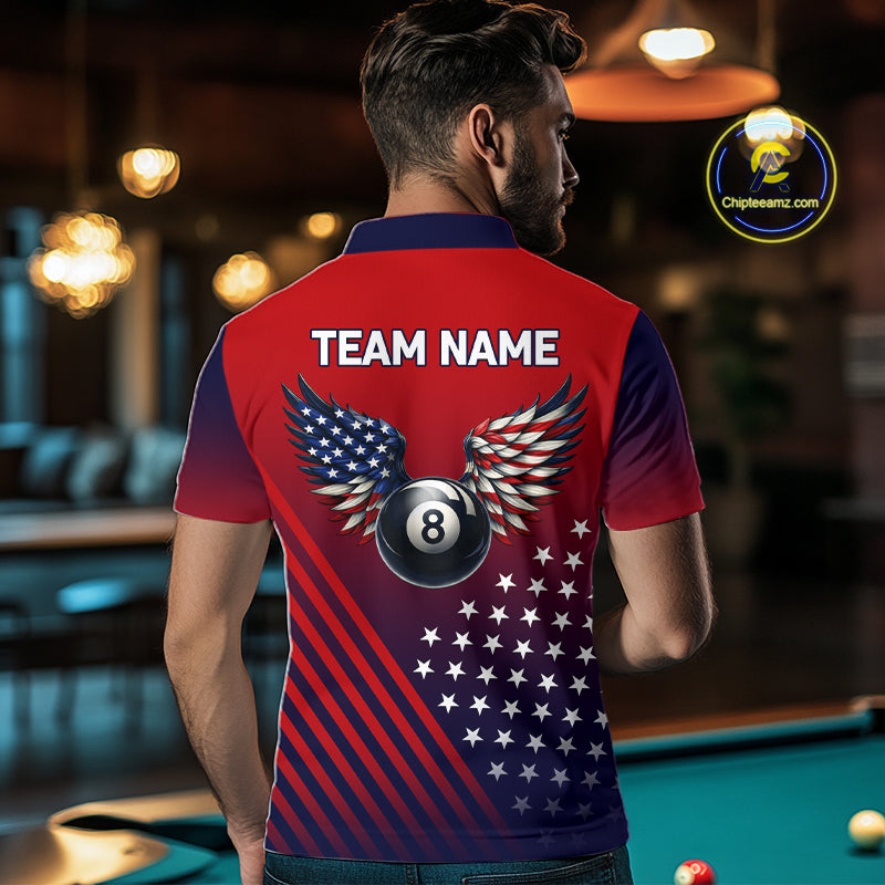 Personalized 8 Ball Wings American Flag Billiard Shirts For Men Custom Patriotic Pool Team Jersey TDM7222