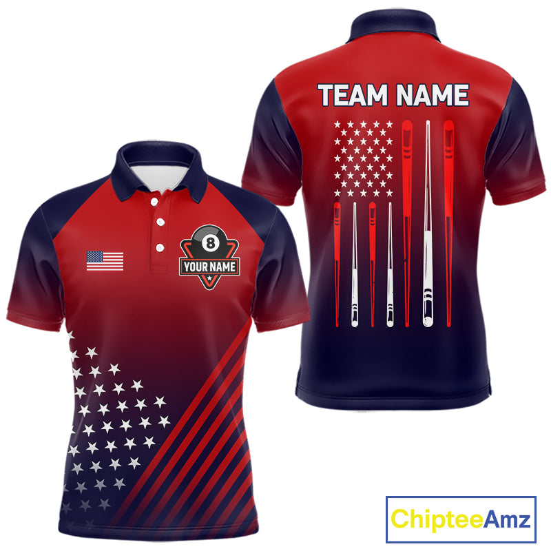Personalized US Flag 8 Ball Billiard Pool Shirts For Men Custom Patriotic Billiard Team Jersey TDM7223