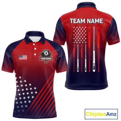 Personalized US Flag 8 Ball Billiard Pool Shirts For Men Custom Patriotic Billiard Team Jersey TDM7223