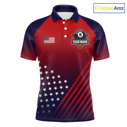 Personalized US Flag 8 Ball Billiard Pool Shirts For Men Custom Patriotic Billiard Team Jersey TDM7223